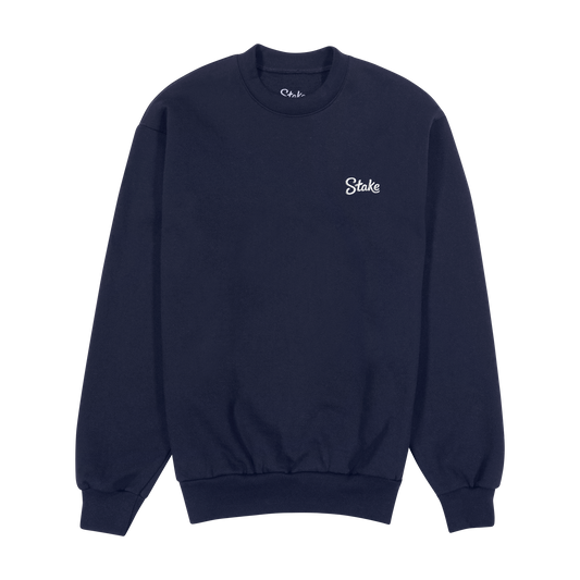Stake White on Navy Crewneck