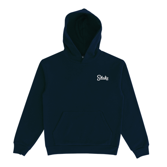 White on Navy Stake Hoodie