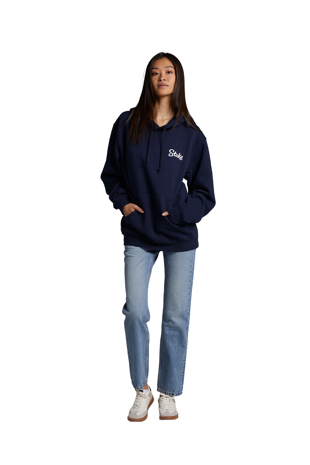 White on Navy Stake Hoodie